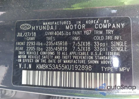 2019 Hyundai Kona Ultimate z USA, uszkodzony, nr VIN KM8K53A55KU192898